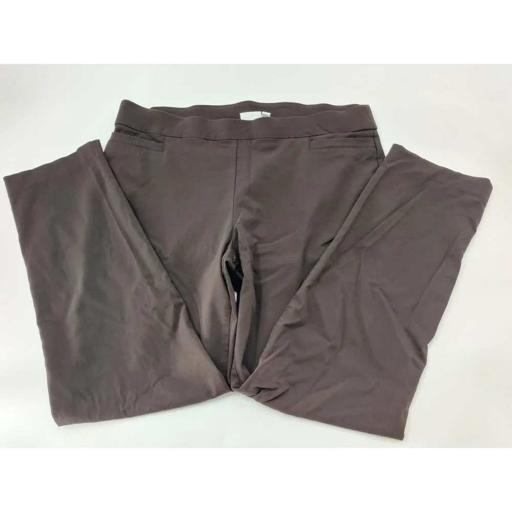 Kim Rogers Curvy Brown Pull On Straight Leg Pants Tummy‎ Control Womens 16W
